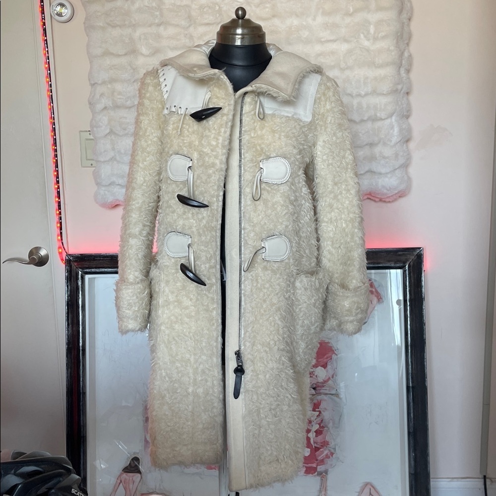 Coach Cream pea coat mohair and leather with wool jacket